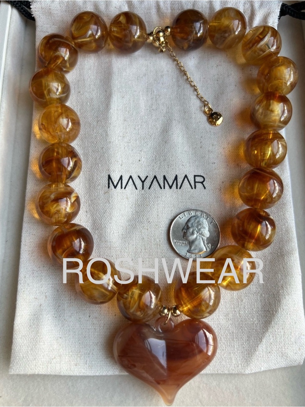 Mayamar Amber Resin Bead Heart Necklace NWOT - Picture 8 of 8